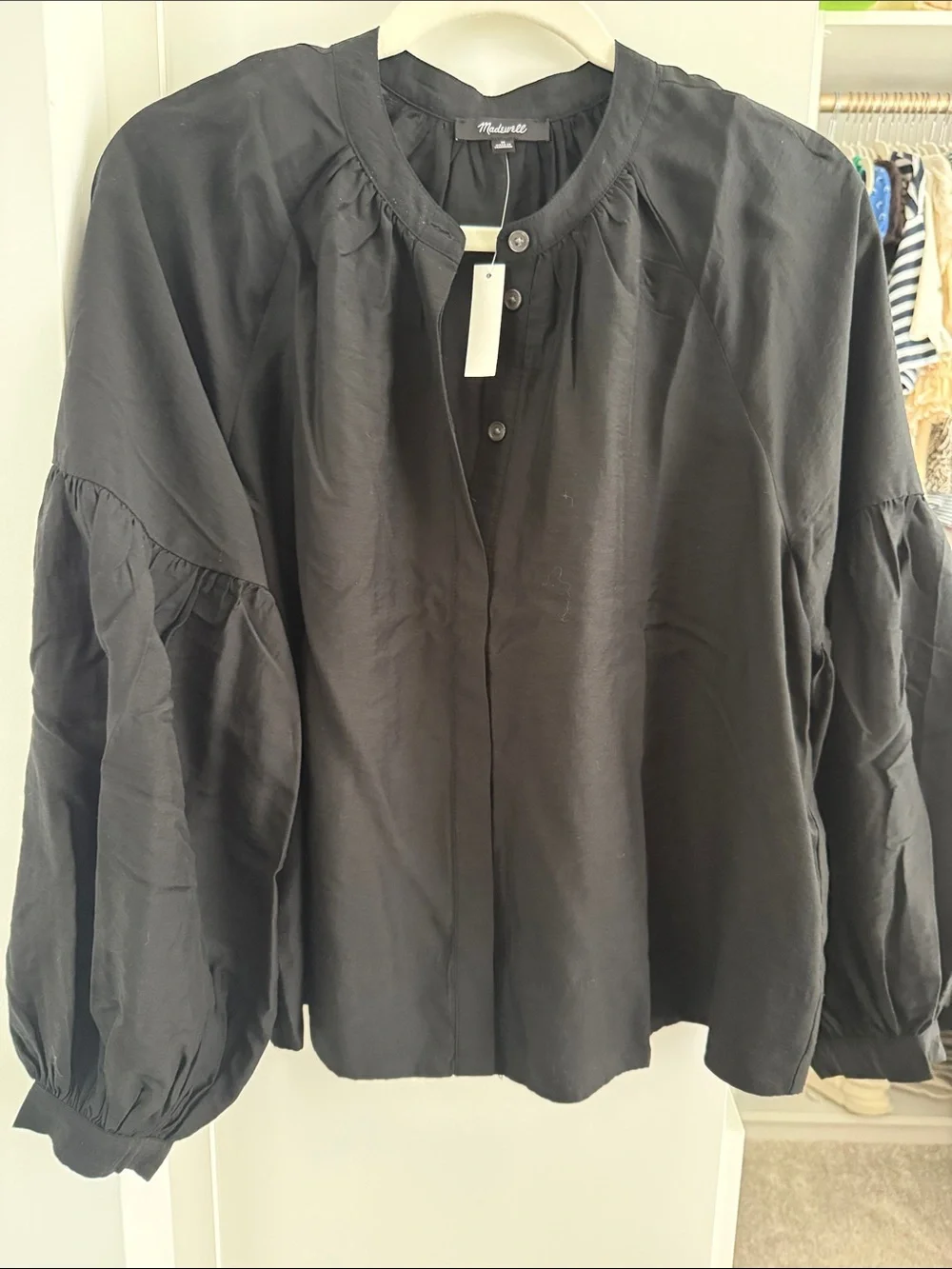 Madewell Black Puff-Sleeve Button Front Blouse